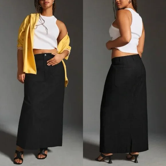 Anthropologie The Colette Maxi Skirt Maeve Womens 2X Black Stretch Pockets NWT - Picture 5 of 5